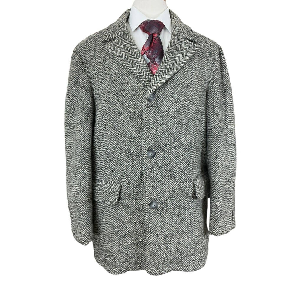 VTG 50s Chippewa Woolen Mills Herringbone Tweed Overcoat Quilted Mens sz 42 USA